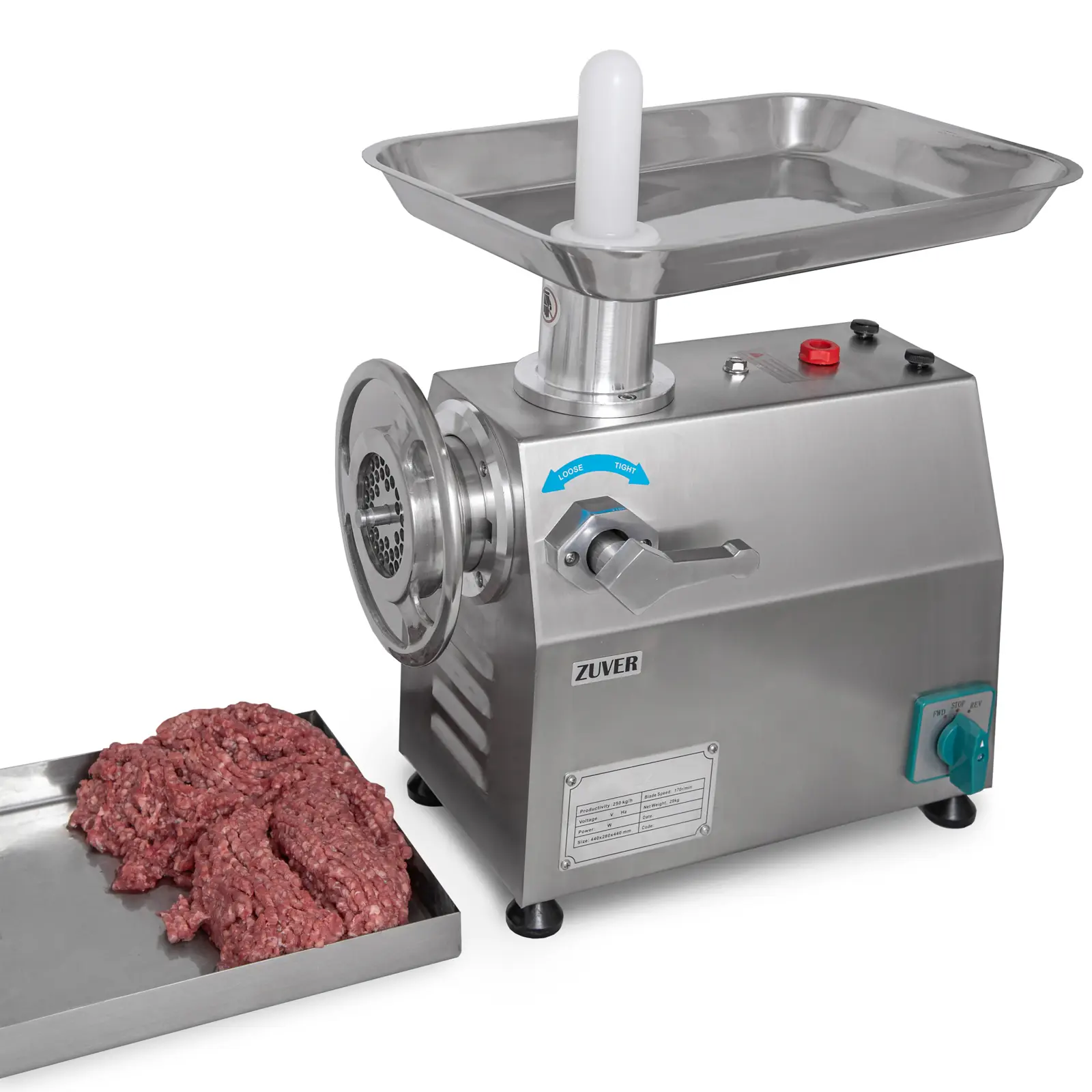 М'ясорубка промислова ZUVER Grinder LUX 1100W Reverse мотор мідний горловина з нержавіючої сталі