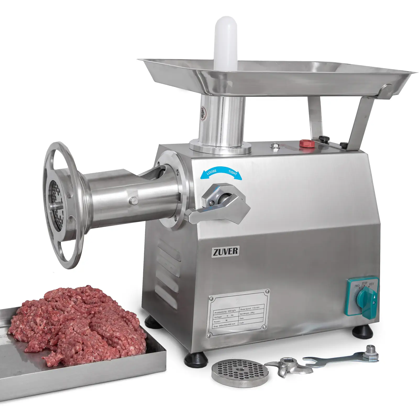 М'ясорубка промислова ZUVER Grinder LUX 1100W Reverse мотор мідний горловина з нержавіючої сталі