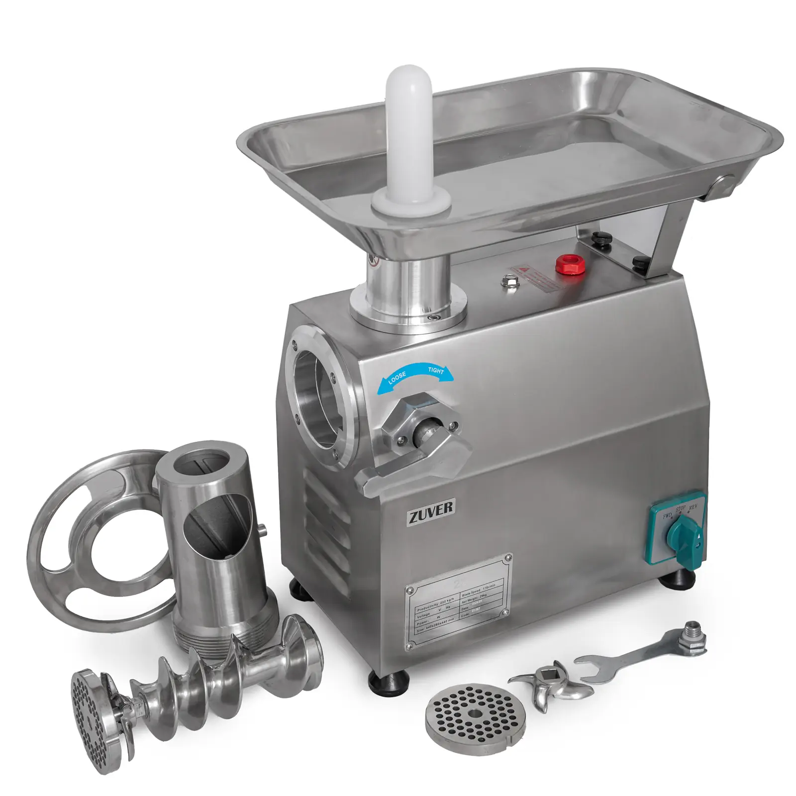 М'ясорубка промислова ZUVER Grinder LUX 1100W Reverse мотор мідний горловина з нержавіючої сталі