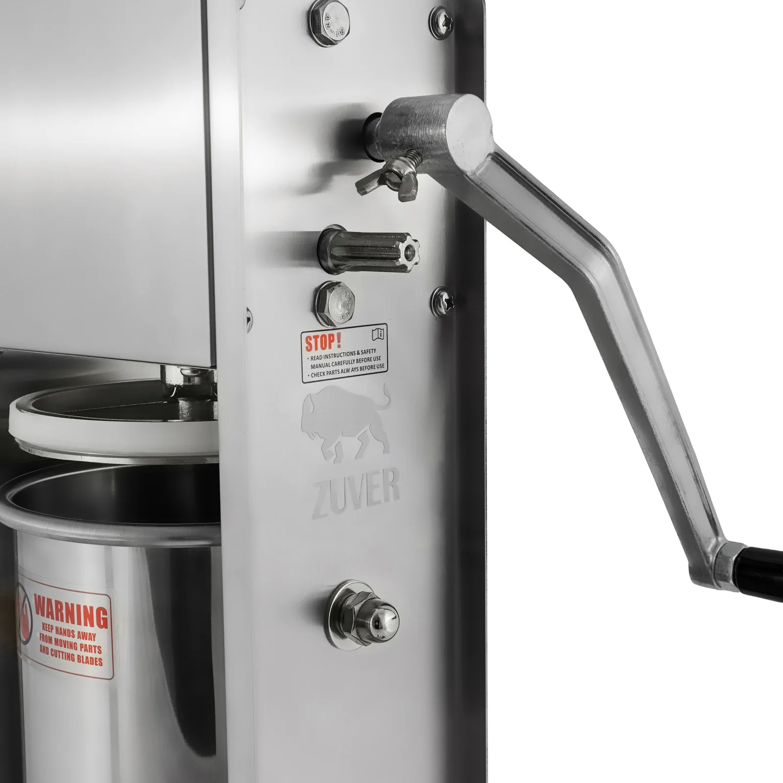 Шприц ковбасний ZUVER Stuffer Vertical 5 (SV-5) корпус нержавіюча сталь S/S201 (преміальна марка), міцні шестерні, 2 швидкості, 5 насадок, 2 ущільнювальні кільця